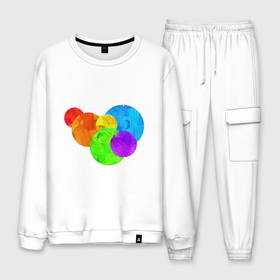 Мужской костюм хлопок с принтом Painted Circles в Ухте, 100% хлопок | на свитшоте круглая горловина, мягкая резинка по низу. Брюки заужены к низу, на них два вида карманов: два “обычных” по бокам и два объемных, с клапанами, расположенные ниже линии бедра. Брюки с мягкой трикотажной резинкой на поясе и по низу штанин. В поясе для дополнительного комфорта — широкие завязки | 