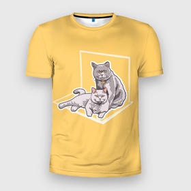 Мужская футболка 3D Slim с принтом Спокойный Британский кот , 100% полиэстер с улучшенными характеристиками | приталенный силуэт, круглая горловина, широкие плечи, сужается к линии бедра | 