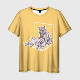 Мужская футболка 3D с принтом Спокойный Британский кот в Тюмени, 100% полиэфир | прямой крой, круглый вырез горловины, длина до линии бедер | 