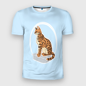 Мужская футболка 3D Slim с принтом Экзотическая кошка Саванна в Кировске, 100% полиэстер с улучшенными характеристиками | приталенный силуэт, круглая горловина, широкие плечи, сужается к линии бедра | 
