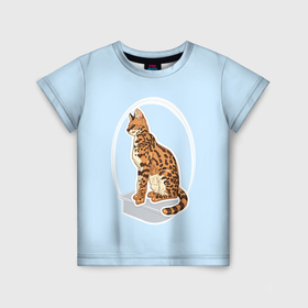 Детская футболка 3D с принтом Экзотическая кошка Саванна в Белгороде, 100% гипоаллергенный полиэфир | прямой крой, круглый вырез горловины, длина до линии бедер, чуть спущенное плечо, ткань немного тянется | 