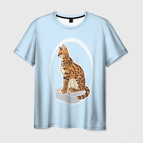 Мужская футболка 3D с принтом Экзотическая кошка Саванна в Тюмени, 100% полиэфир | прямой крой, круглый вырез горловины, длина до линии бедер | 