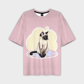 Мужская футболка OVERSIZE 3D с принтом Милая домашняя Сиамская кошка в Екатеринбурге,  |  | Тематика изображения на принте: 
