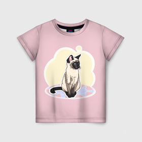 Детская футболка 3D с принтом Милая домашняя Сиамская кошка в Екатеринбурге, 100% гипоаллергенный полиэфир | прямой крой, круглый вырез горловины, длина до линии бедер, чуть спущенное плечо, ткань немного тянется | Тематика изображения на принте: 