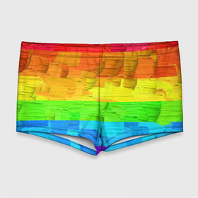 Мужские купальные плавки 3D с принтом Радужный флаг мазками краски в Курске, Полиэстер 85%, Спандекс 15% |  | 