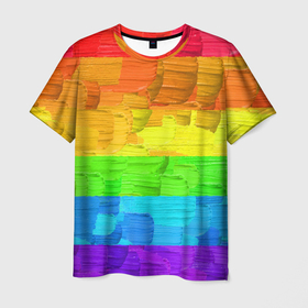 Мужская футболка 3D с принтом Радужный флаг мазками краски в Курске, 100% полиэфир | прямой крой, круглый вырез горловины, длина до линии бедер | 