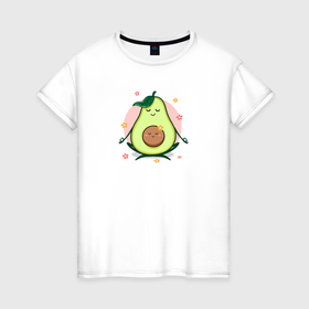 Женская футболка хлопок с принтом Авокадо медитация в Кировске, 100% хлопок | прямой крой, круглый вырез горловины, длина до линии бедер, слегка спущенное плечо | 