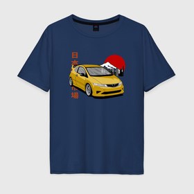 Мужская футболка хлопок Oversize с принтом Honda Civic 5d Type r в Петрозаводске, 100% хлопок | свободный крой, круглый ворот, “спинка” длиннее передней части | 