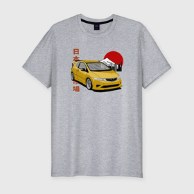 Мужская футболка хлопок Slim с принтом Honda Civic 5d Type r в Тюмени, 92% хлопок, 8% лайкра | приталенный силуэт, круглый вырез ворота, длина до линии бедра, короткий рукав | 