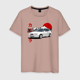 Мужская футболка хлопок с принтом Toyota Corolla JDM Retro Style в Санкт-Петербурге, 100% хлопок | прямой крой, круглый вырез горловины, длина до линии бедер, слегка спущенное плечо. | 