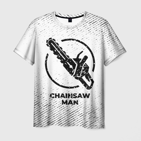 Мужская футболка 3D с принтом Chainsaw Man с потертостями на светлом фоне в Кировске, 100% полиэфир | прямой крой, круглый вырез горловины, длина до линии бедер | 