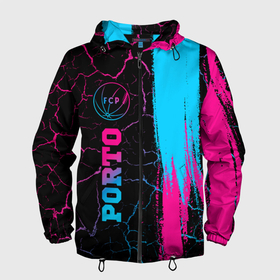 Мужская ветровка 3D с принтом Porto   neon gradient: по вертикали в Петрозаводске, 100% полиэстер | подол и капюшон оформлены резинкой с фиксаторами, два кармана без застежек по бокам, один потайной карман на груди | 
