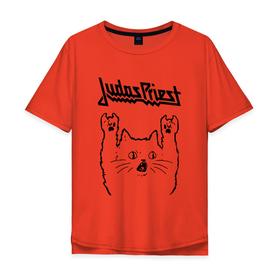 Мужская футболка хлопок Oversize с принтом Judas Priest   rock cat в Санкт-Петербурге, 100% хлопок | свободный крой, круглый ворот, “спинка” длиннее передней части | Тематика изображения на принте: 