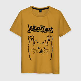Мужская футболка хлопок с принтом Judas Priest   rock cat в Новосибирске, 100% хлопок | прямой крой, круглый вырез горловины, длина до линии бедер, слегка спущенное плечо. | 