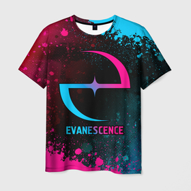 Мужская футболка 3D с принтом Evanescence   neon gradient в Екатеринбурге, 100% полиэфир | прямой крой, круглый вырез горловины, длина до линии бедер | Тематика изображения на принте: 