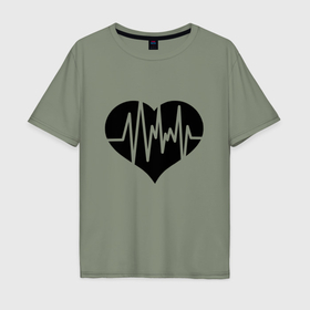 Мужская футболка хлопок Oversize с принтом Кардиограмма сердца , 100% хлопок | свободный крой, круглый ворот, “спинка” длиннее передней части | 