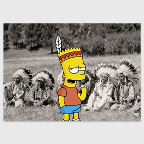 Поздравительная открытка с принтом Барт Симпсон   начинающий индеец в Тюмени, 100% бумага | плотность бумаги 280 г/м2, матовая, на обратной стороне линовка и место для марки
 | 