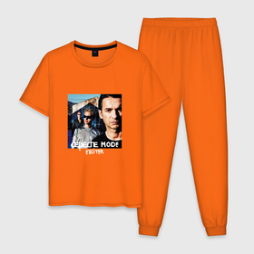 Мужская пижама хлопок с принтом Depeche Mode Exciter Tour в Кировске, 100% хлопок | брюки и футболка прямого кроя, без карманов, на брюках мягкая резинка на поясе и по низу штанин
 | 