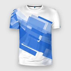 Мужская футболка 3D Slim с принтом Геометрия в синем в Екатеринбурге, 100% полиэстер с улучшенными характеристиками | приталенный силуэт, круглая горловина, широкие плечи, сужается к линии бедра | 