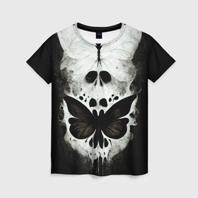 Женская футболка 3D с принтом Жуткие готические бабочки и череп в Кировске, 100% полиэфир ( синтетическое хлопкоподобное полотно) | прямой крой, круглый вырез горловины, длина до линии бедер | 