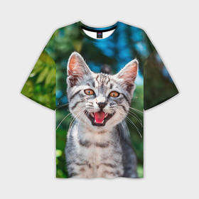 Мужская футболка oversize 3D с принтом Мяукающий котёнок породы британская полосатая в Тюмени,  |  | 