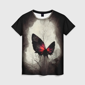 Женская футболка 3D с принтом Жуткая готическая бабочка в Кировске, 100% полиэфир ( синтетическое хлопкоподобное полотно) | прямой крой, круглый вырез горловины, длина до линии бедер | 