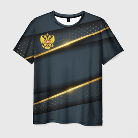 Мужская футболка 3D с принтом Russia luxury gold в Екатеринбурге, 100% полиэфир | прямой крой, круглый вырез горловины, длина до линии бедер | 