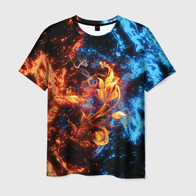 Мужская футболка 3D с принтом Огонь и вода   Огненный цветок в Кировске, 100% полиэфир | прямой крой, круглый вырез горловины, длина до линии бедер | 