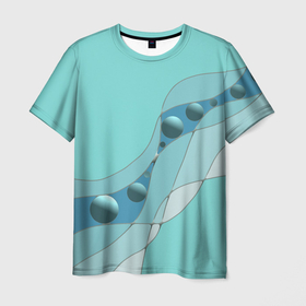 Мужская футболка 3D с принтом Голубая геометрическая абстракция Круги и сферы  Горох  Меланж , 100% полиэфир | прямой крой, круглый вырез горловины, длина до линии бедер | 