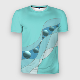 Мужская футболка 3D Slim с принтом Голубая геометрическая абстракция Круги и сферы  Горох  Меланж в Кировске, 100% полиэстер с улучшенными характеристиками | приталенный силуэт, круглая горловина, широкие плечи, сужается к линии бедра | 