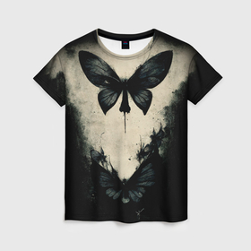 Женская футболка 3D с принтом Страшные готические бабочки в Кировске, 100% полиэфир ( синтетическое хлопкоподобное полотно) | прямой крой, круглый вырез горловины, длина до линии бедер | 