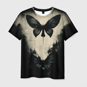 Мужская футболка 3D с принтом Страшные готические бабочки в Санкт-Петербурге, 100% полиэфир | прямой крой, круглый вырез горловины, длина до линии бедер | 