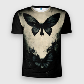 Мужская футболка 3D Slim с принтом Страшные готические бабочки в Санкт-Петербурге, 100% полиэстер с улучшенными характеристиками | приталенный силуэт, круглая горловина, широкие плечи, сужается к линии бедра | Тематика изображения на принте: 