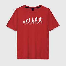 Мужская футболка хлопок Oversize с принтом Эволюция в боксера в Курске, 100% хлопок | свободный крой, круглый ворот, “спинка” длиннее передней части | 