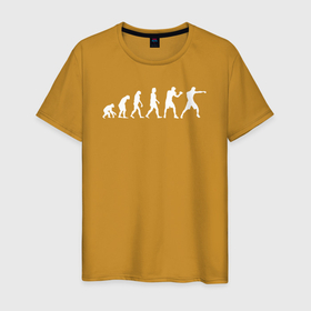 Мужская футболка хлопок с принтом Эволюция в боксера в Белгороде, 100% хлопок | прямой крой, круглый вырез горловины, длина до линии бедер, слегка спущенное плечо. | 