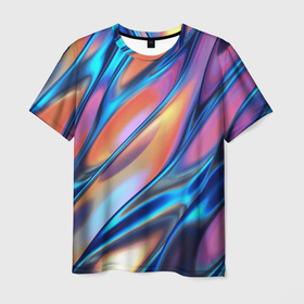 Мужская футболка 3D с принтом Радужные переливы в Санкт-Петербурге, 100% полиэфир | прямой крой, круглый вырез горловины, длина до линии бедер | 