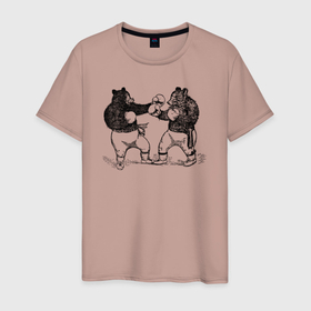 Мужская футболка хлопок с принтом Медведи боксеры в Курске, 100% хлопок | прямой крой, круглый вырез горловины, длина до линии бедер, слегка спущенное плечо. | Тематика изображения на принте: 