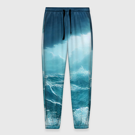 Мужские брюки 3D с принтом Буря в море в Санкт-Петербурге, 100% полиэстер | манжеты по низу, эластичный пояс регулируется шнурком, по бокам два кармана без застежек, внутренняя часть кармана из мелкой сетки | Тематика изображения на принте: 