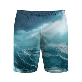 Мужские шорты спортивные с принтом Буря в море в Санкт-Петербурге,  |  | Тематика изображения на принте: 