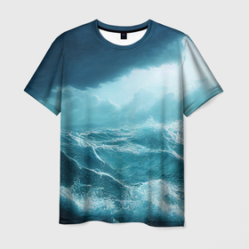 Мужская футболка 3D с принтом Буря в море в Санкт-Петербурге, 100% полиэфир | прямой крой, круглый вырез горловины, длина до линии бедер | Тематика изображения на принте: 