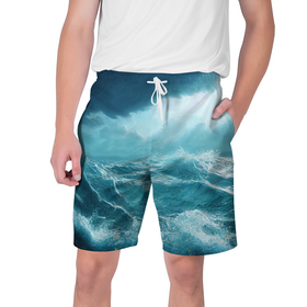 Мужские шорты 3D с принтом Буря в море в Санкт-Петербурге,  полиэстер 100% | прямой крой, два кармана без застежек по бокам. Мягкая трикотажная резинка на поясе, внутри которой широкие завязки. Длина чуть выше колен | Тематика изображения на принте: 
