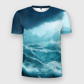 Мужская футболка 3D Slim с принтом Буря в море в Санкт-Петербурге, 100% полиэстер с улучшенными характеристиками | приталенный силуэт, круглая горловина, широкие плечи, сужается к линии бедра | Тематика изображения на принте: 