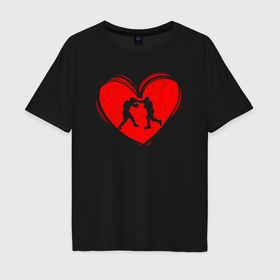 Мужская футболка хлопок Oversize с принтом Бокс в моем сердце в Курске, 100% хлопок | свободный крой, круглый ворот, “спинка” длиннее передней части | 