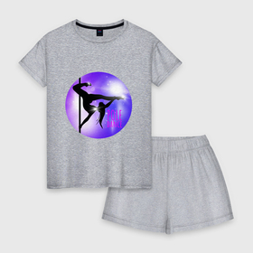 Женская пижама с шортиками хлопок с принтом Девушка на пилоне Pole dance в Тюмени, 100% хлопок | футболка прямого кроя, шорты свободные с широкой мягкой резинкой | 