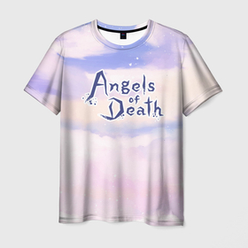 Мужская футболка 3D с принтом Angels of Death sky clouds в Екатеринбурге, 100% полиэфир | прямой крой, круглый вырез горловины, длина до линии бедер | Тематика изображения на принте: 