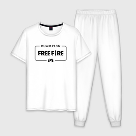 Мужская пижама хлопок с принтом Free Fire gaming champion: рамка с лого и джойстиком в Петрозаводске, 100% хлопок | брюки и футболка прямого кроя, без карманов, на брюках мягкая резинка на поясе и по низу штанин
 | 