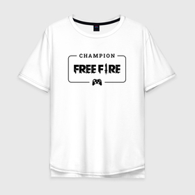 Мужская футболка хлопок Oversize с принтом Free Fire gaming champion: рамка с лого и джойстиком в Белгороде, 100% хлопок | свободный крой, круглый ворот, “спинка” длиннее передней части | Тематика изображения на принте: 