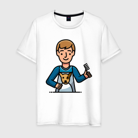 Мужская футболка хлопок с принтом Грумер парикмахер в Тюмени, 100% хлопок | прямой крой, круглый вырез горловины, длина до линии бедер, слегка спущенное плечо. | 