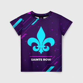 Детская футболка 3D с принтом Символ Saints Row в неоновых цветах на темном фоне в Белгороде, 100% гипоаллергенный полиэфир | прямой крой, круглый вырез горловины, длина до линии бедер, чуть спущенное плечо, ткань немного тянется | 
