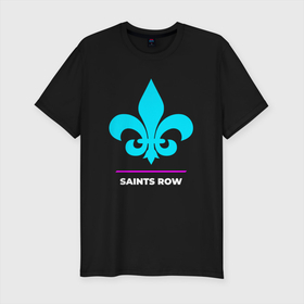 Мужская футболка хлопок Slim с принтом Символ Saints Row в неоновых цветах в городе Новоалтайск, 92% хлопок, 8% лайкра | приталенный силуэт, круглый вырез ворота, длина до линии бедра, короткий рукав | 